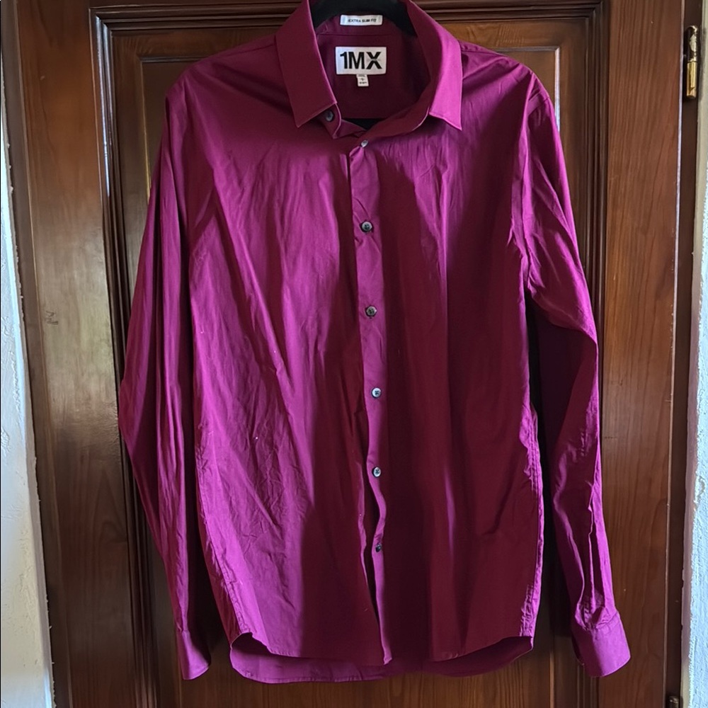 Express 1MX Extra Slim Fit Maroon Shirt